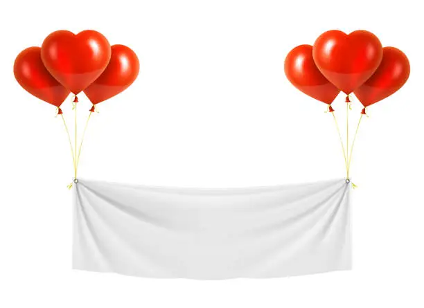 Vector illustration of Red Heart Shaped Balloons with White Vinyl Banner