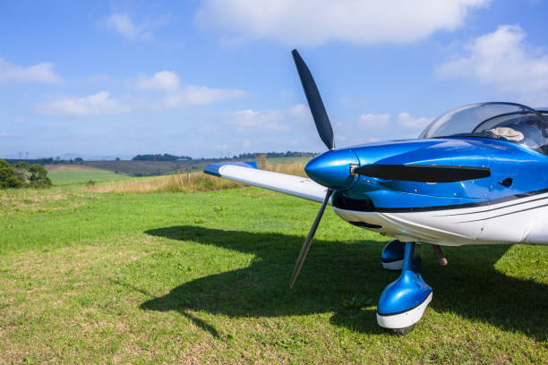 istock Plane Prop Light Aircraft Grass Runway Closeup 1145842096