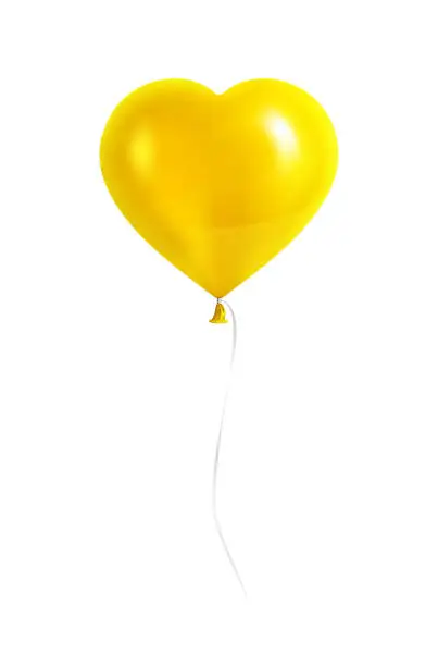 Vector illustration of Yellow Heart Shaped Balloon with Silver Ribbon