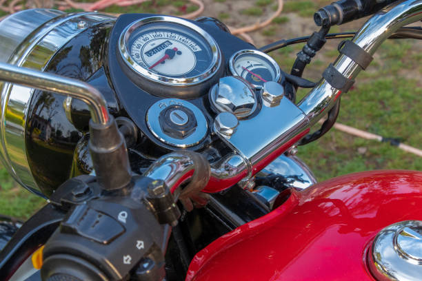 istock Modern bike front handle controls aerial view 1145844017