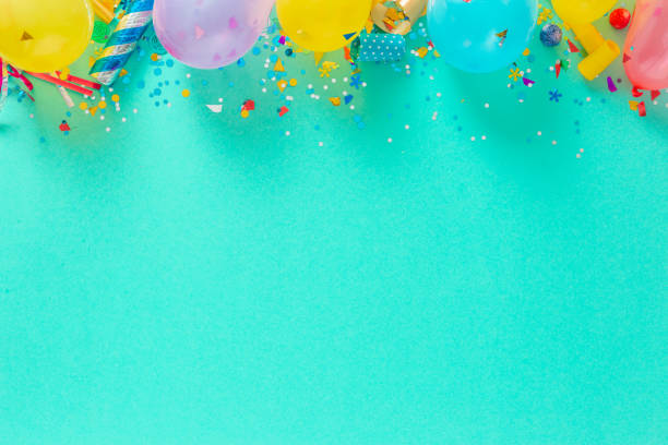 istock Decoration party Balloons and various party decorations with copy space top view 1145844574
