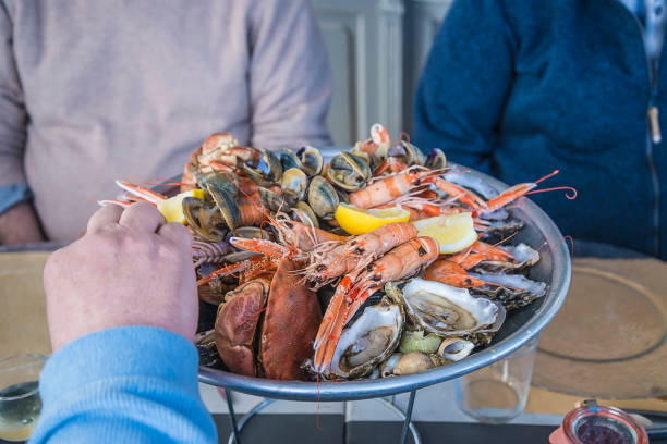 istock Delicious seafood plate: crab, shrimp, norway lobsters 1145845066