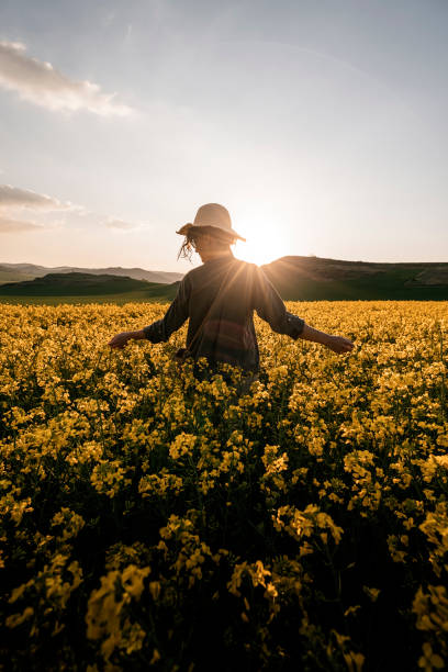 istock Unrecognizable woman walking among flowers 1145845126