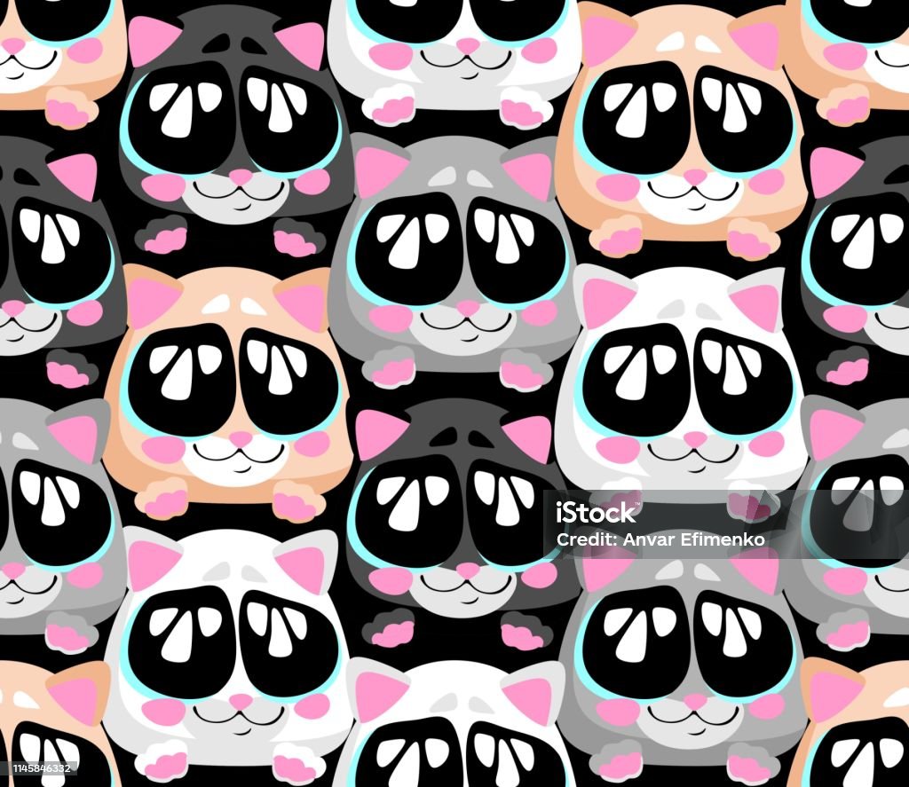 seamless vector pattern cute kittens with big eyes Animal stock vector