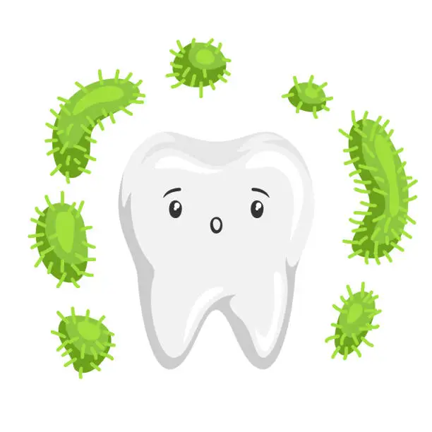 Vector illustration of Illustration of tooth with bacteria in mouth.