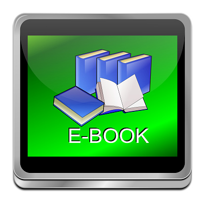 decorative glossy green e-book button - 3D illustration