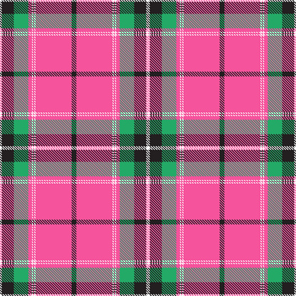 Pink, green, black and white Scottish tartan plaid seamless textile pattern background.
