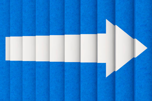 istock Top View of White Arrow on Blue Step Stairs Up. 3d Rendering 1145850787