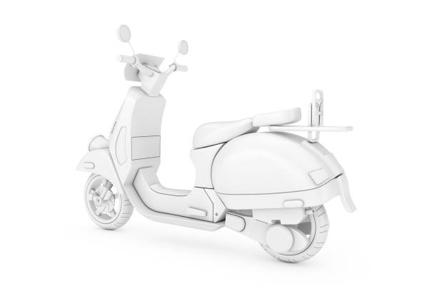 istock White Classic Vintage Retro or Electric Scooter in Clay Style Duotone. 3d Rendering 1145850871