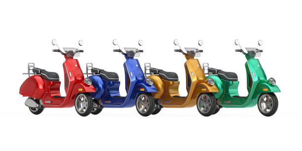 istock Multicolored Classic Vintage Retro or Electric Scooters. 3d Rendering 1145850889