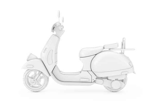 istock White Classic Vintage Retro or Electric Scooter in Clay Style Duotone. 3d Rendering 1145850898