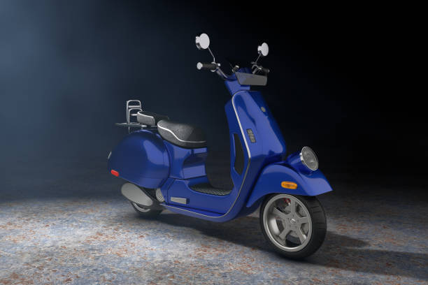 istock Blue Classic Vintage Retro or Electric Scooter in the Volumetric Light. 3d Rendering 1145850938