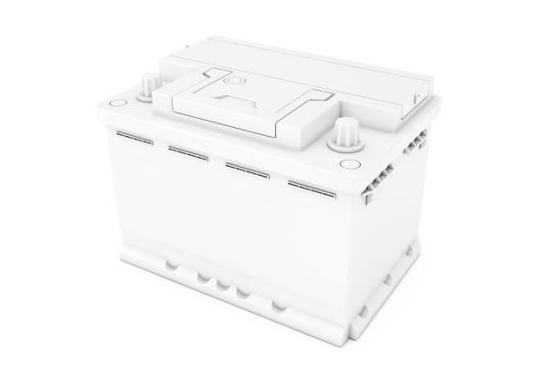 istock White Rechargeable Car Battery in Clay Style Duotone. 3d Rendering 1145850972