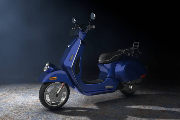 istock Blue Classic Vintage Retro or Electric Scooter in the Volumetric Light. 3d Rendering 1145850996