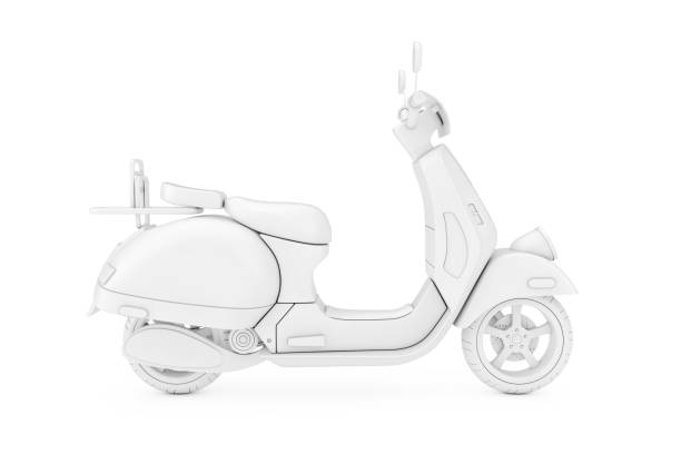 White Classic Vintage Retro or Electric Scooter in Clay Style Duotone. 3d Rendering