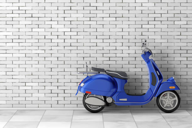 istock Blue Classic Vintage Retro or Electric Scooter. 3d Rendering 1145851074