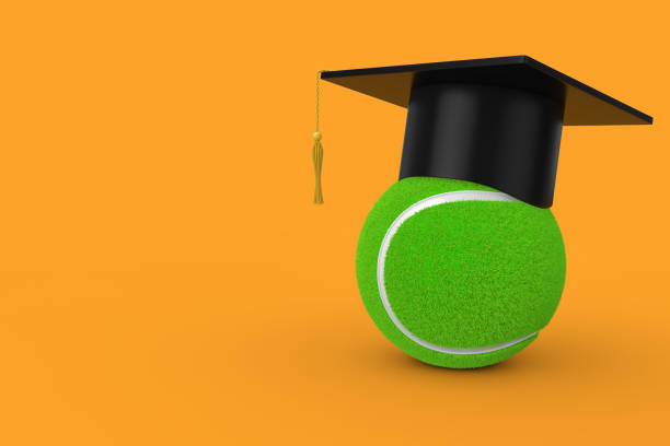 istock Tennis Ball with Graduation Academic Cap. 3d Rendering 1145851235