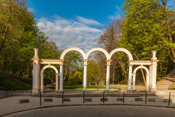 A pavilion or gazebo in a beautiful public garden park.
