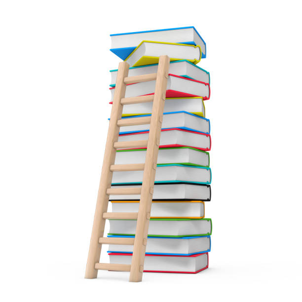 istock Education Concept. Wooden Ladder with Stack of Coloured School Books. 3d Rendering 1145851395