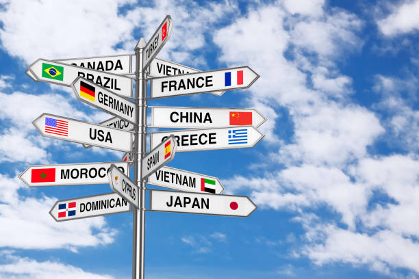 istock Travel Concept. Signpost with Various Countries Names and Flags. 3d Rendering 1145851428