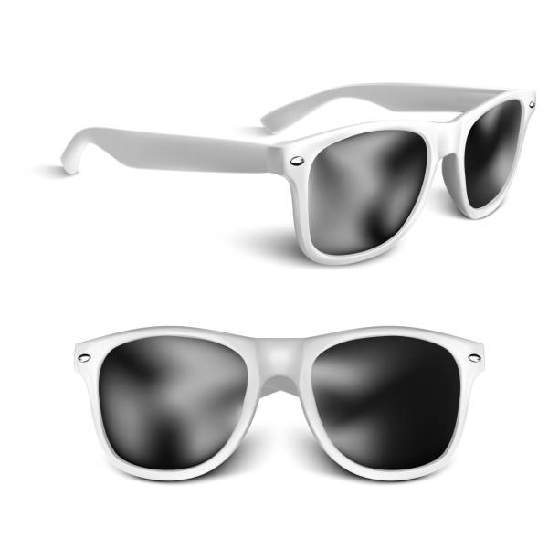 ilustrações de stock, clip art, desenhos animados e ícones de realistic white sun glasses isolated on white background. vector illustration - tinted sunglasses