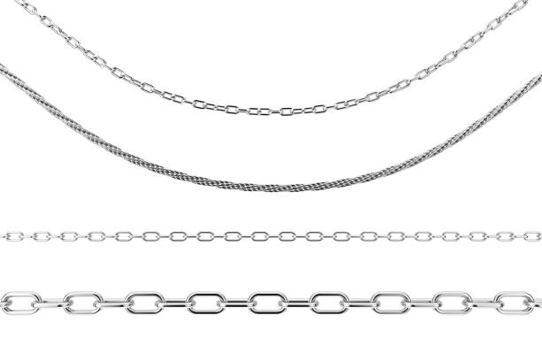 istock Set of Jewelry Silver Chains in Different Shapes. 3d Rendering 1145852155