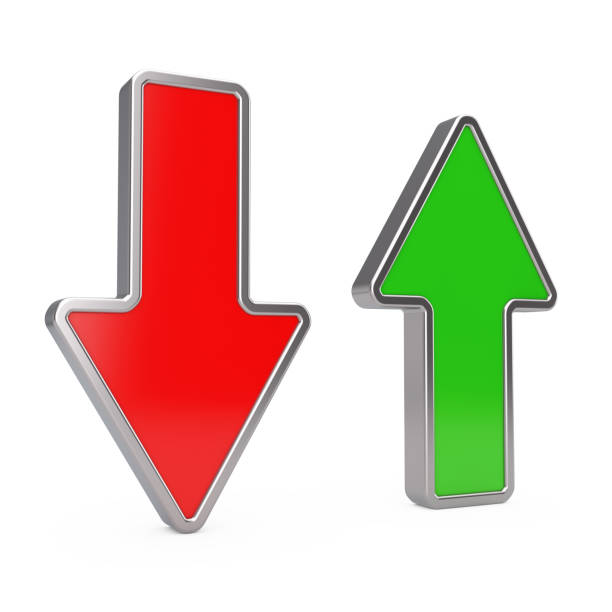 istock Red Arrow Down and Green Arrow Up. 3d Rendering 1145852179