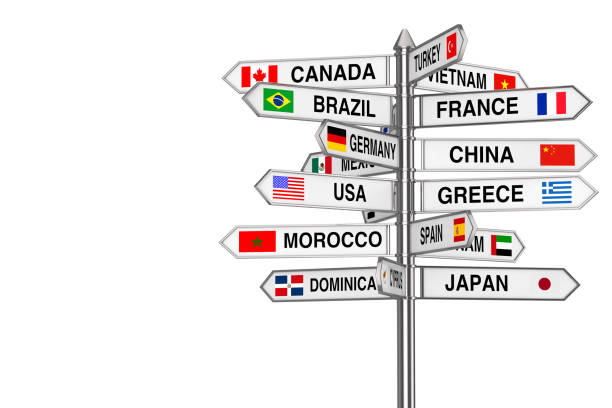 istock Travel Concept. Signpost with Various Countries Names and Flags. 3d Rendering 1145852188