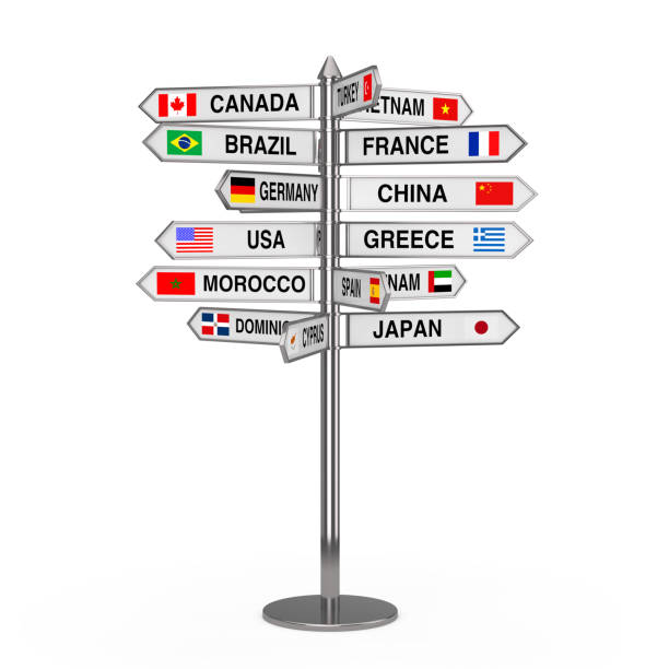 istock Travel Concept. Signpost with Various Countries Names and Flags. 3d Rendering 1145852449