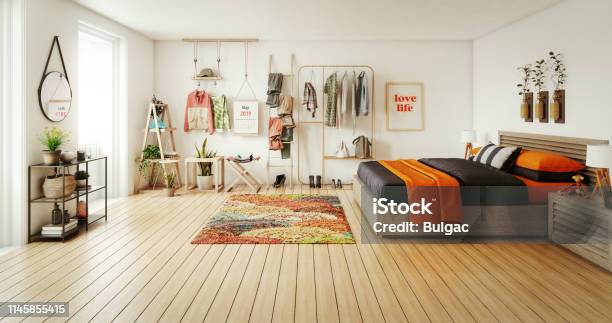Cozy Bedroom Stock Photo - Download Image Now - Bedroom, Messy, Domestic Room
