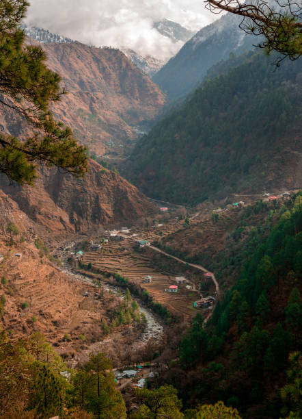istock Colorful landscape with high Himalayan mountains, green forest, blue sky with clouds in summer in India 1145857536
