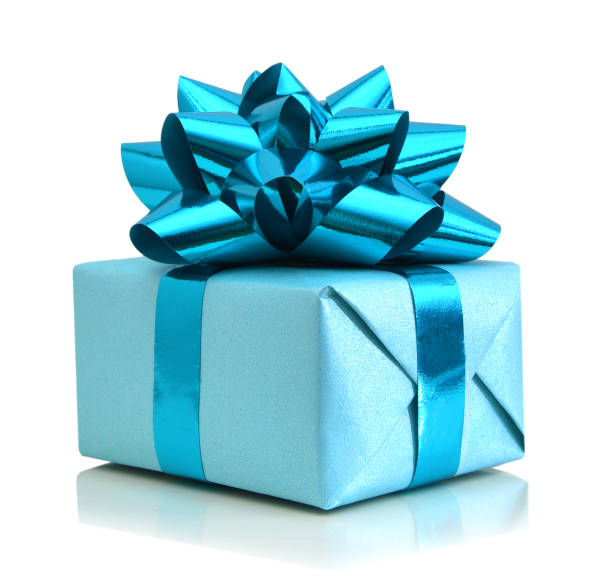 istock blue giift box with ribbon and blue bow isolated on the white background, clipping path included. 1145860719