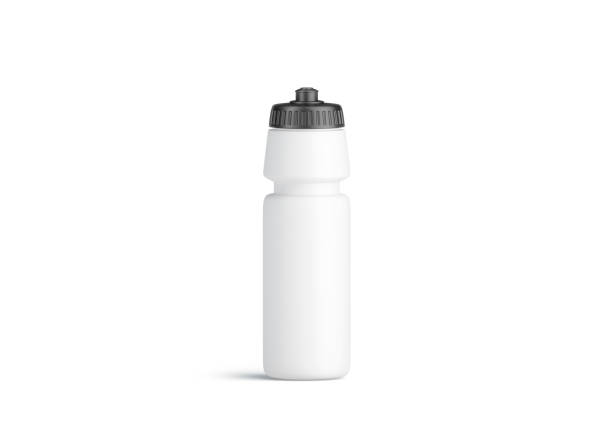 Blank white plastic sport bottle mockup, front view, isolated Blank white plastic sport bottle mockup, front view, isolated, 3d rendering. Clear empty can with grey cap mock up. White container with liquid for fitness or tourism. Flask for training template hipflask stock pictures, royalty-free photos & images