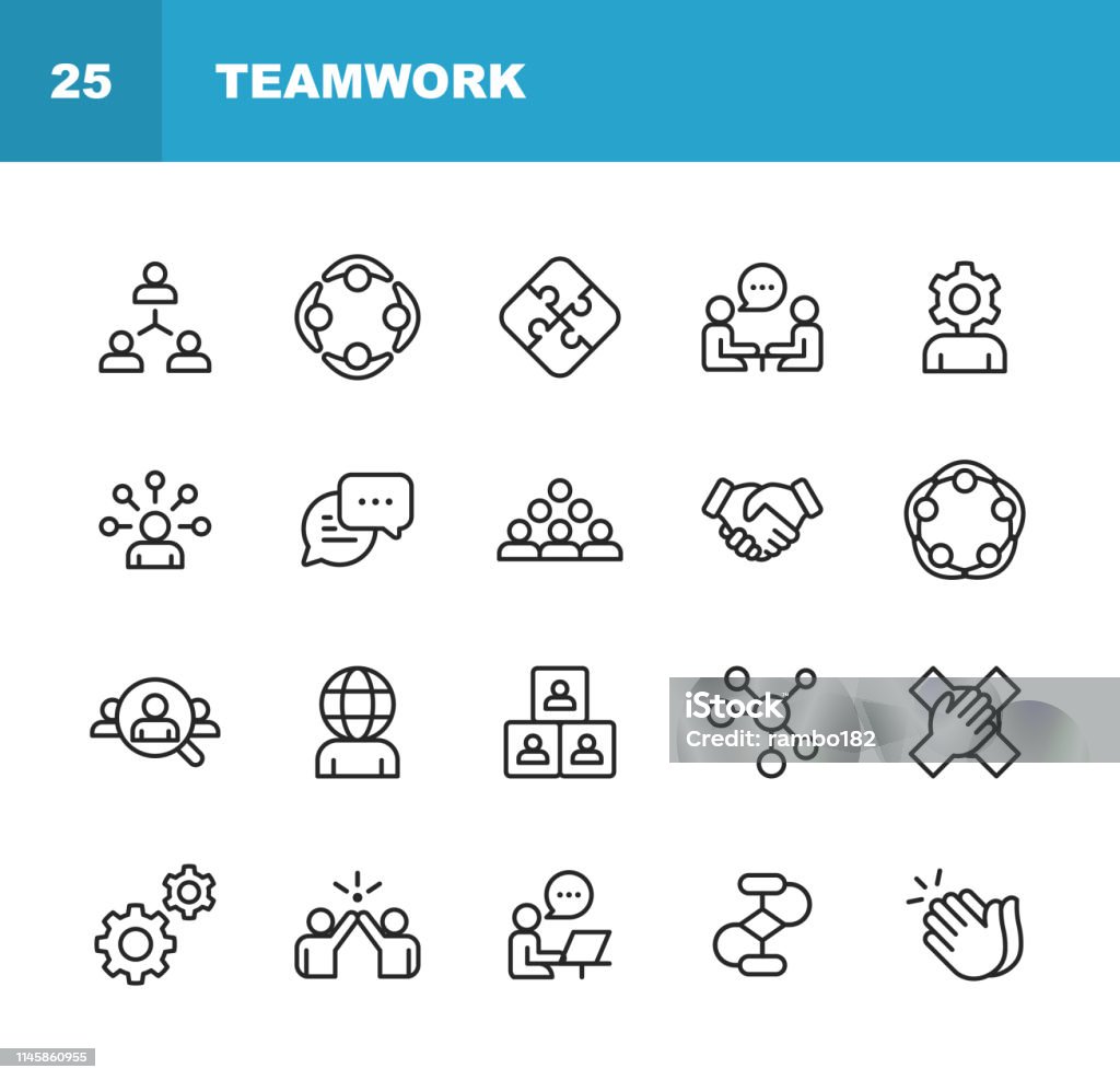 Teamwork Line Icons. Editable Stroke. Pixel Perfect. For Mobile and Web. Contains such icons as Business Meeting, Cooperation, Applause, High Five, Leadership. 20 Food and Drinks Outline Icons. Icon stock vector