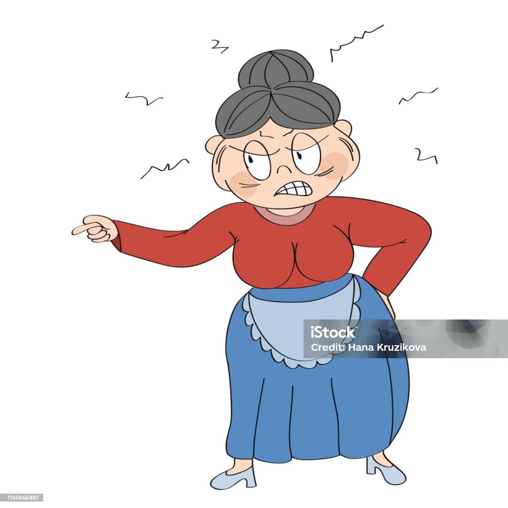 Bà Già Bà Già Tức Giận Và Tức Giận La Hét Và Chỉ Tay Hình Minh Họa ...