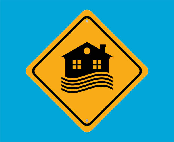 홍수 기호, 벡터 디자인 - residential structure house water natural disaster stock illustrations