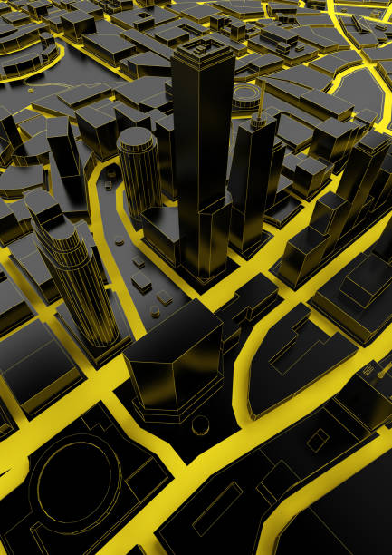 istock black low poly city with yellow roads 1145870595
