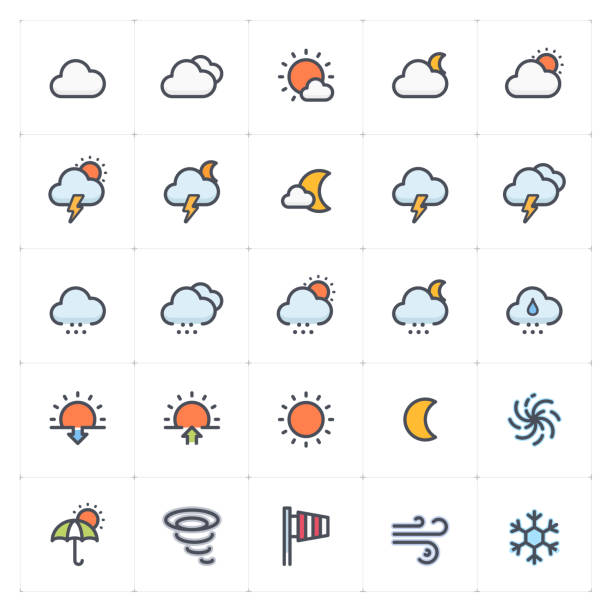 Icon set - weather and forecast full color icon style vector illustration on white background vector art illustration