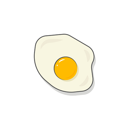 Sunny side up egg vector illustration. Flat style over easy egg icon isolated on white background. Fried egg with yellow yolk.