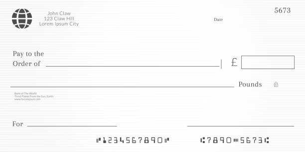 英国の小切手帳のページポンド通貨で銀行小切手テンプレート。空白の小切手。 - gift currency british currency pound symbol点のイラスト素材／クリップアート素材／マンガ素材／アイコン素材