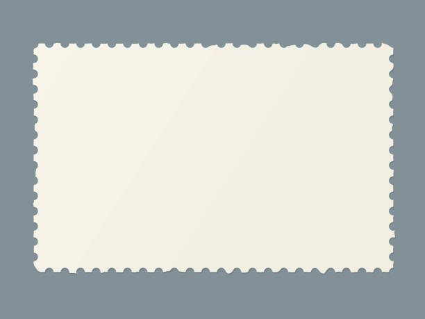 Torn blank postage stamp. Template of ragged postmark for postcards and postal travel cards marking