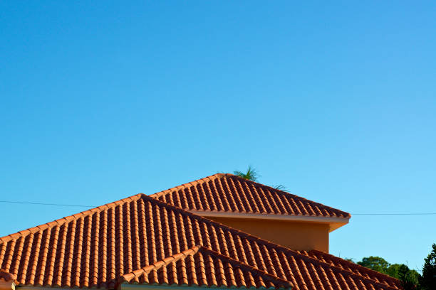 toit orange terra cotta contre le ciel bleu - bonita springs photos et images de collection