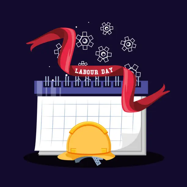 Vector illustration of labour day celebration with security helmet and calendar