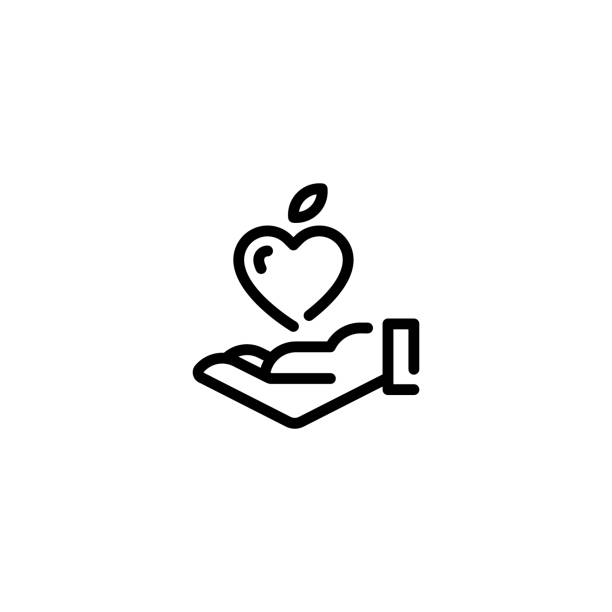 ilustraciones, imágenes clip art, dibujos animados e iconos de stock de vector mano con icono de corazón de fruta - biology vegetable farmer fruit