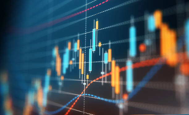 gráfico de análisis de datos financieros y técnicos - mercado bursátil fotografías e imágenes de stock