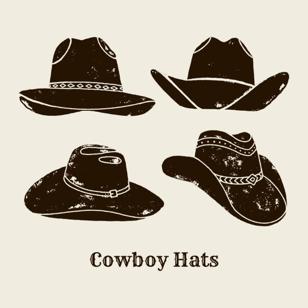 illustrations, cliparts, dessins animés et icônes de vector set de différents chapeaux de cowboy silhouette - éleveur