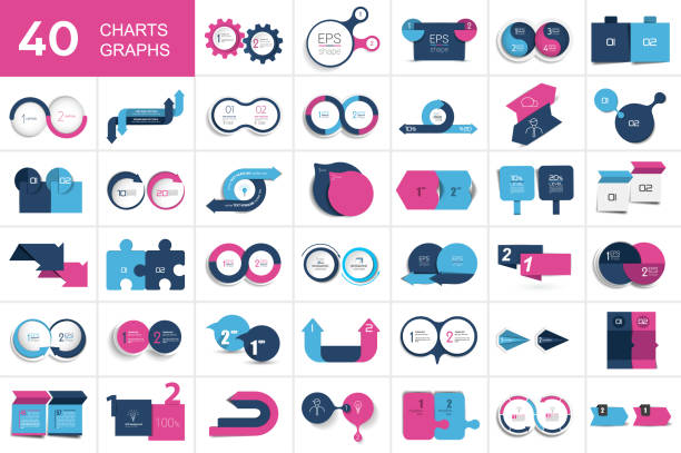 Big set of chart, two elements banner. Big set of chart, two elements banner. 2 steps design, infographic, step by step number option, layout. option key stock illustrations