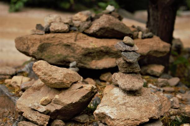 istock Small stone cairn near a Korean buddhist temple 1145886296