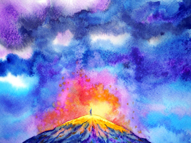 istock abstract power human volcano spiritual watercolor painting illustration design 1145886392