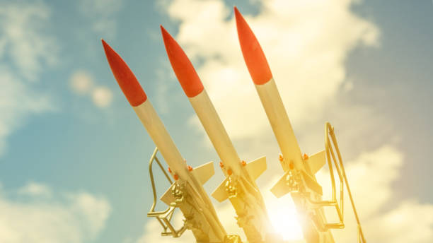 istock three missiles on the installation are aimed upwards. 1145886482